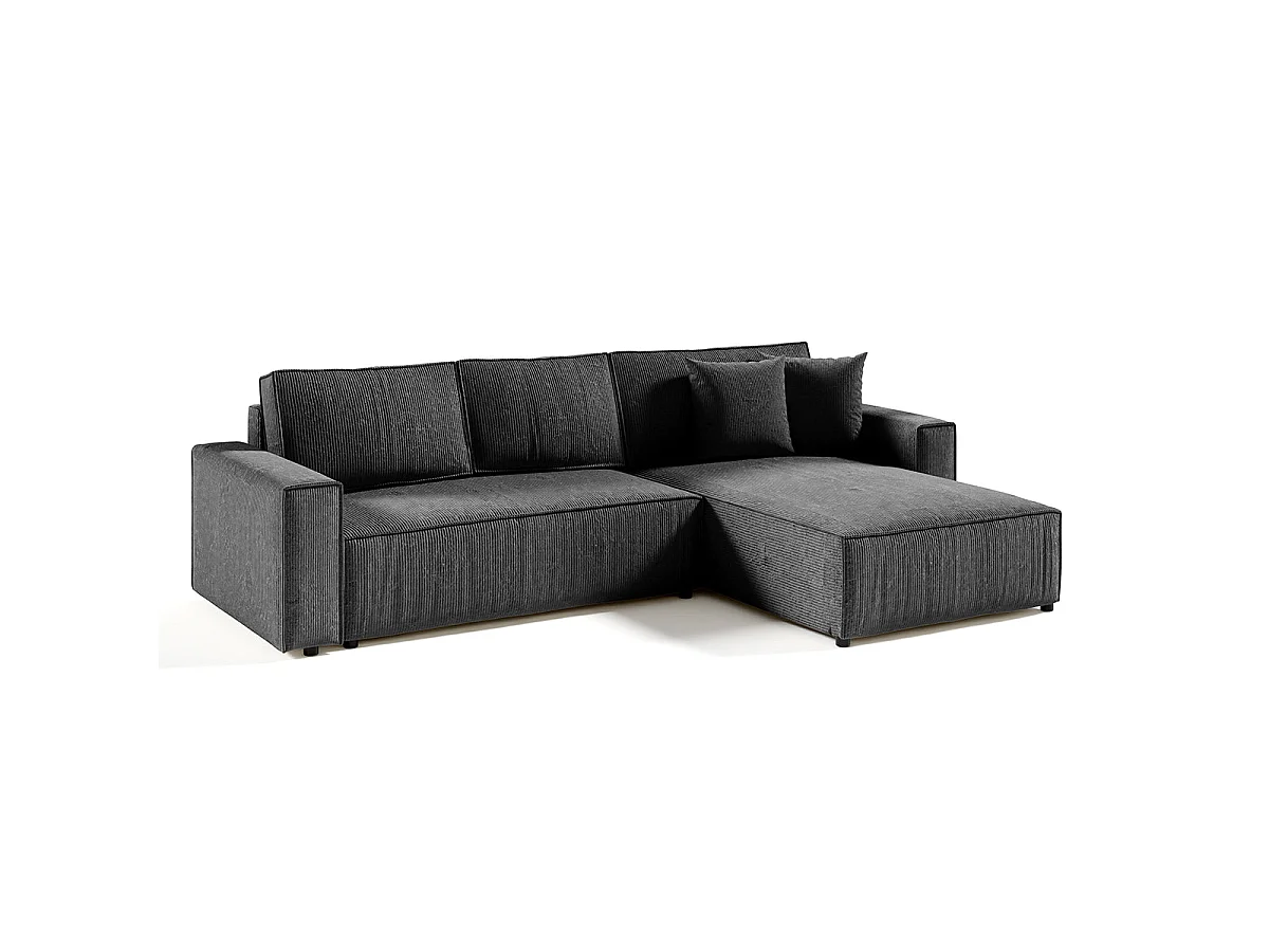 Canapé d'angle convertible 4 places en velours côtelé gris foncé