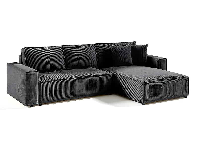 Canapé d'angle réversible et convertible 4 places avec coffre Isaac velours côtelé Gris Foncé