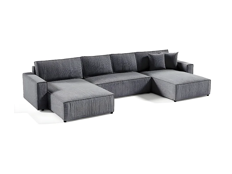 Canapé U 5 places convertible coffre Isaac velours côtelé Gris
