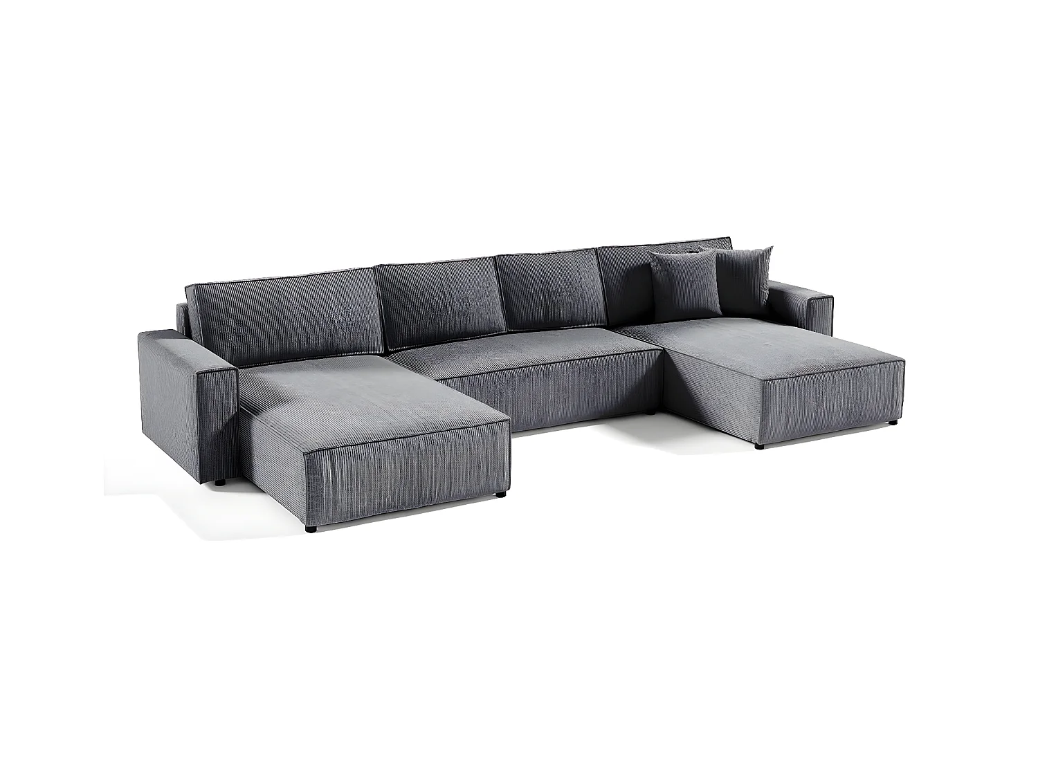 Canapé U 5 places convertible coffre Isaac velours côtelé Gris