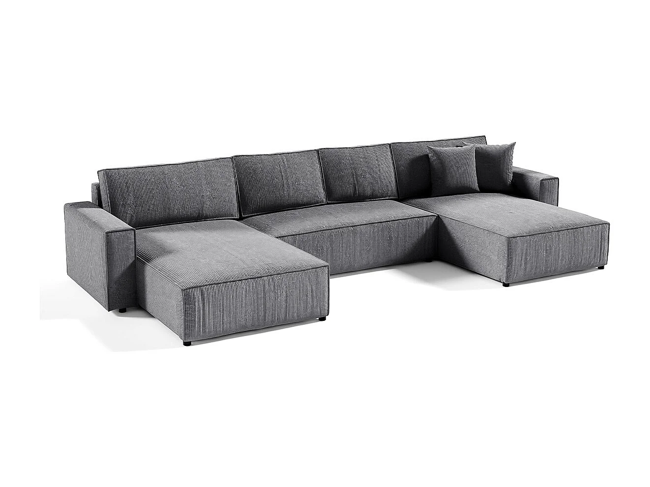 Canapé U 5 places convertible coffre Isaac velours côtelé Gris