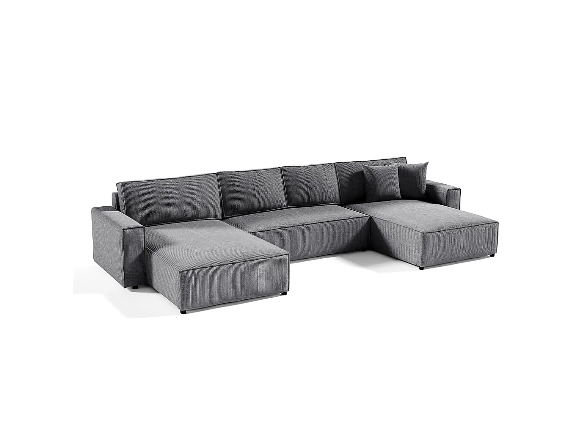 Canapé d'angle convertible 5 places avec coffre en velours gris