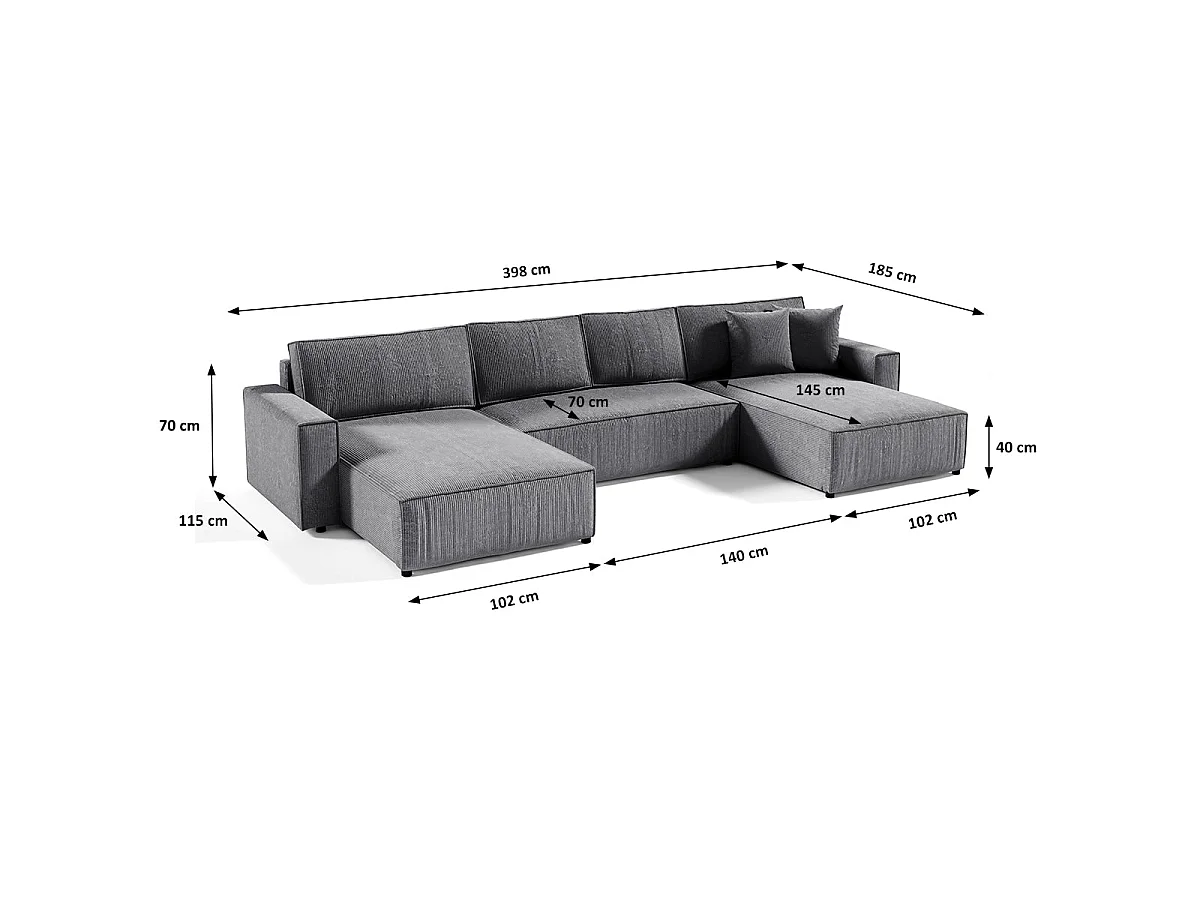 Canapé d'angle convertible 5 places avec coffre en velours gris