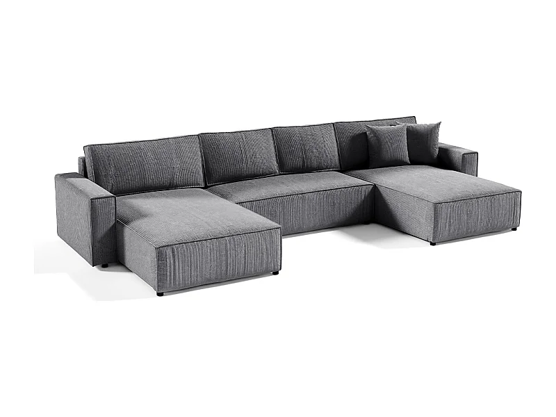 Canapé U 5 places convertible coffre Isaac velours côtelé Gris