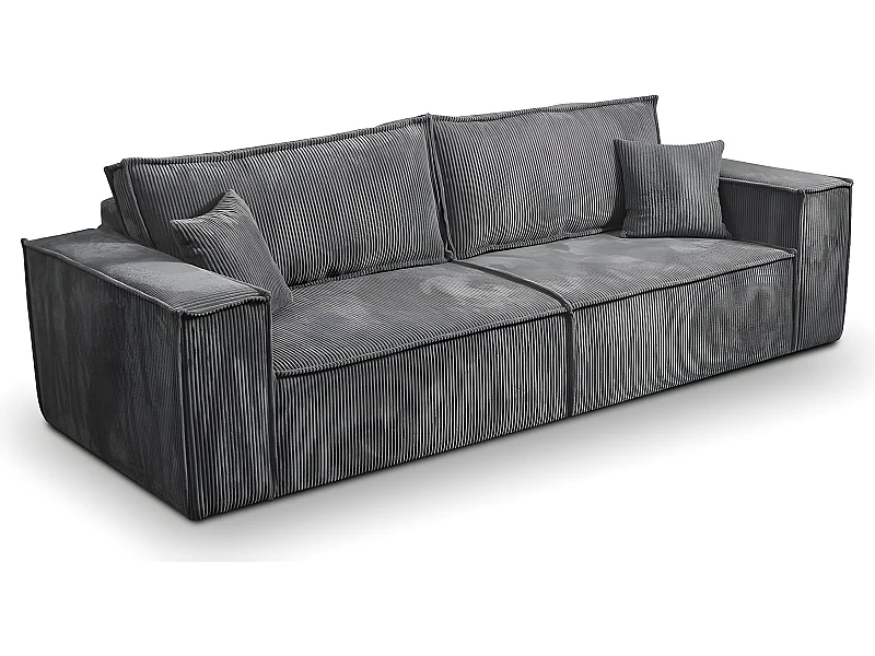 Canapé convertible 4 places avec coffre Isaac velours côtelé Gris