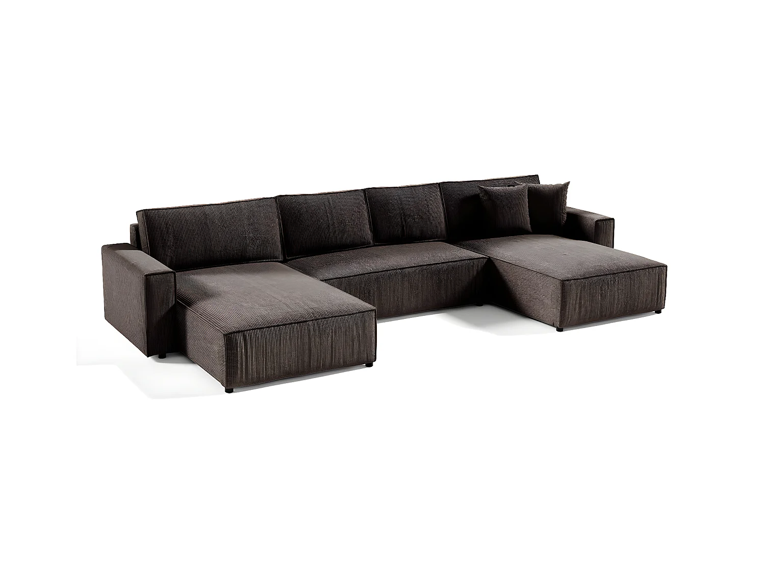 Canapé U 5 places convertible coffre Isaac velours côtelé Marron