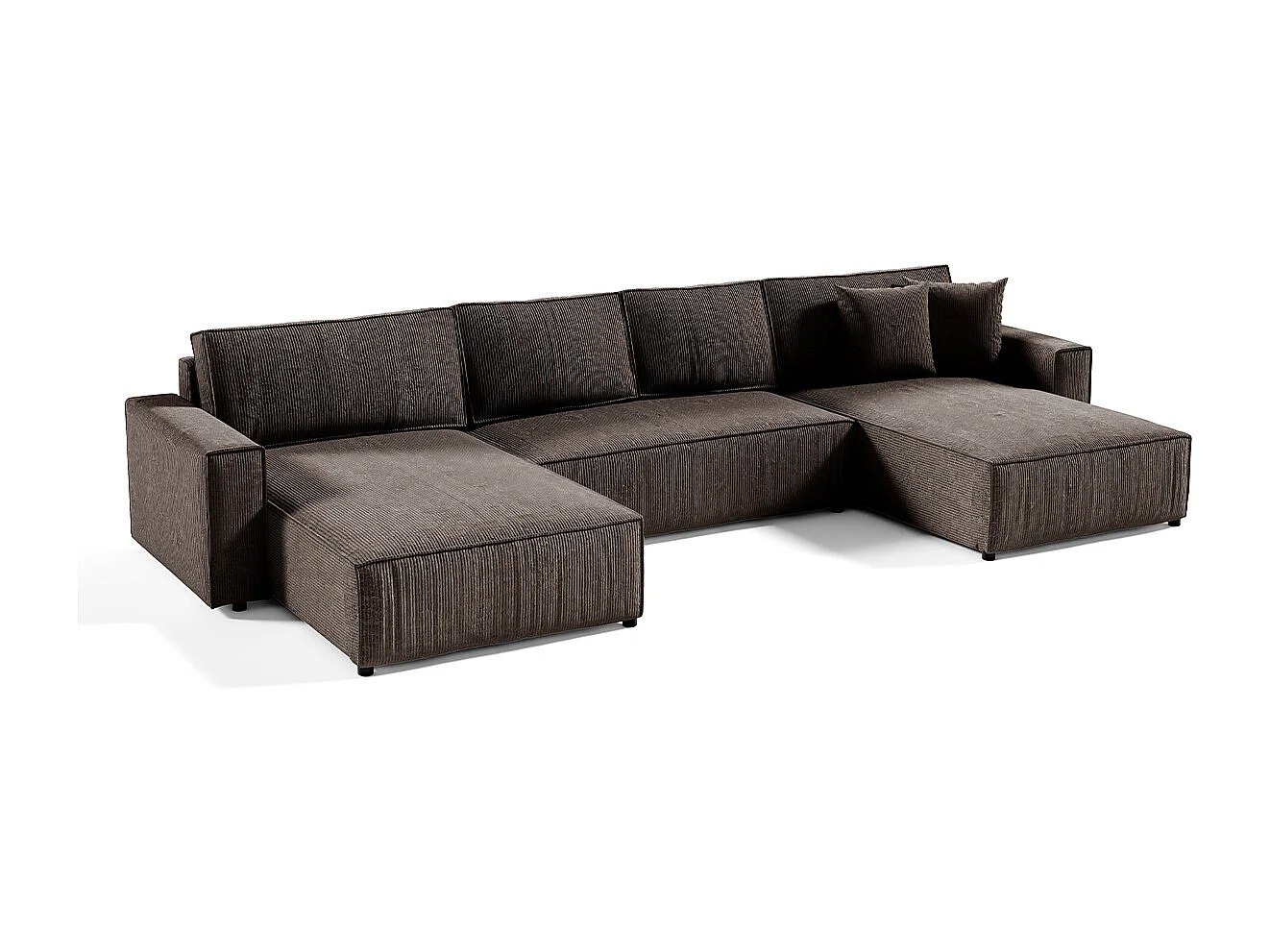 Canapé U 5 places convertible coffre Isaac velours côtelé Marron