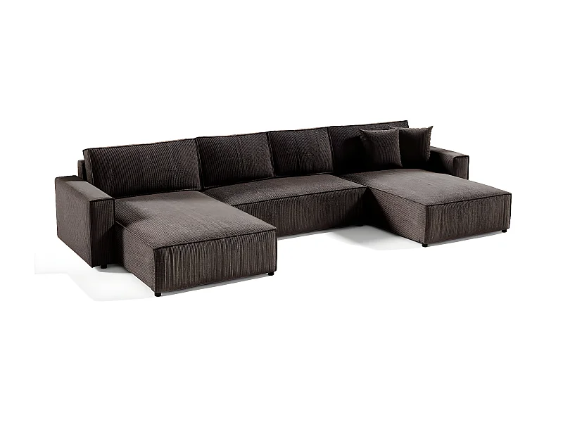 Canapé U 5 places convertible coffre Isaac velours côtelé Marron