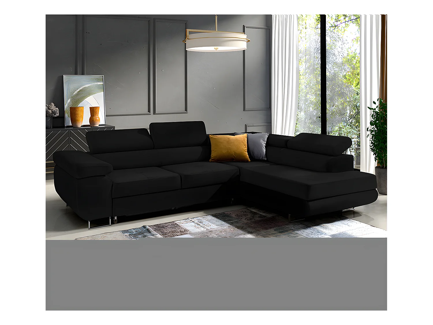 Canapé d'angle convertible droit 4 places Wilson velours Noir