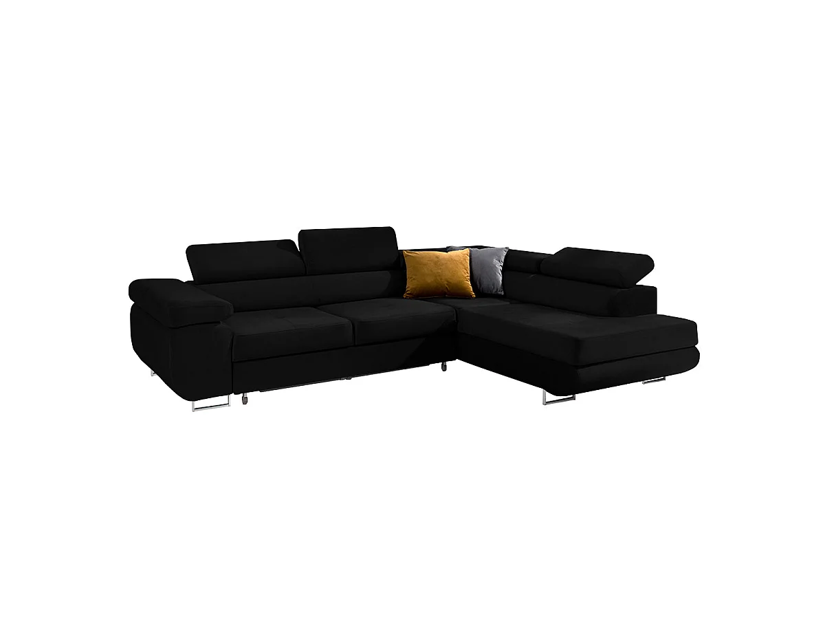 Canapé d'angle convertible 4 places en velours noir WILSON