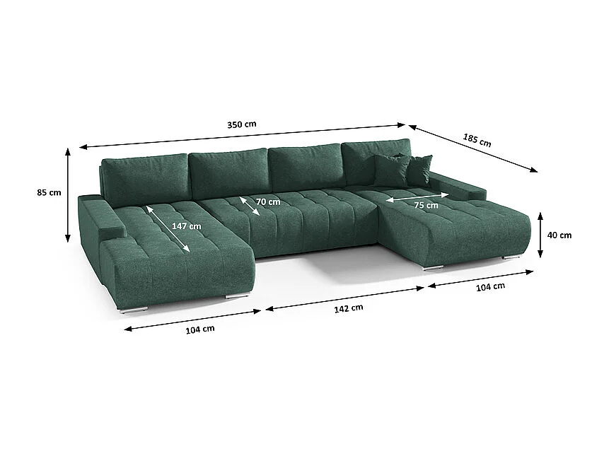 Canapé U 5 places convertible coffre Jonas Vert