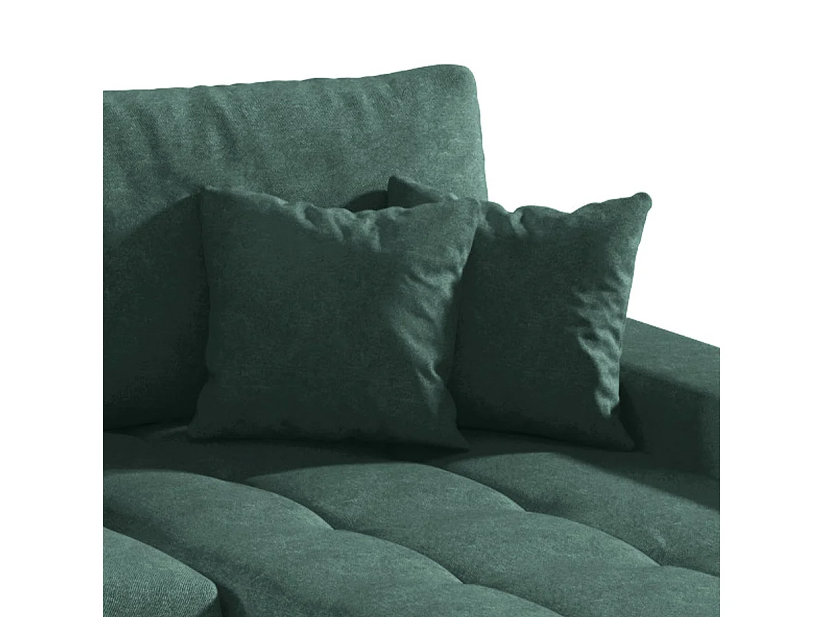 Canapé d'angle convertible 5 places avec coffre en tissu vert