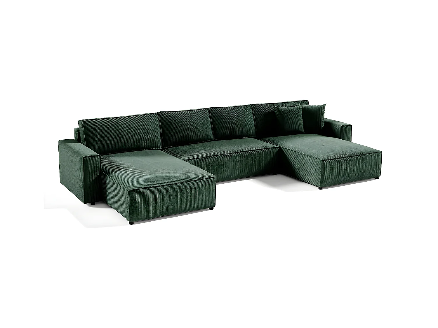 Canapé U 5 places convertible coffre Isaac velours côtelé Vert Sapin