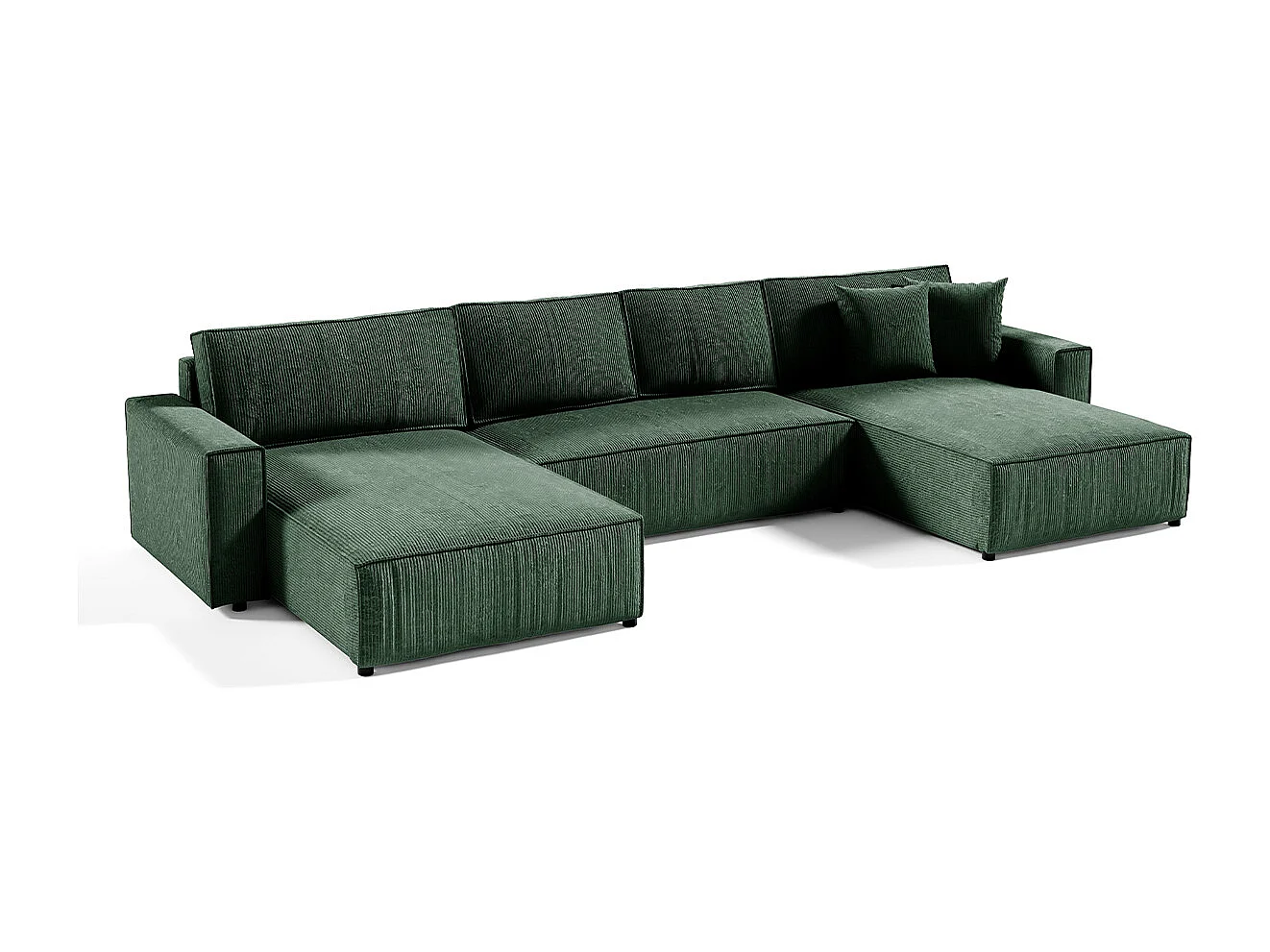 Canapé U 5 places convertible coffre Isaac velours côtelé Vert Sapin