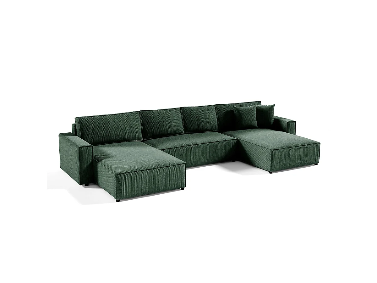 Canapé d'angle convertible 5 places avec coffre en velours vert
