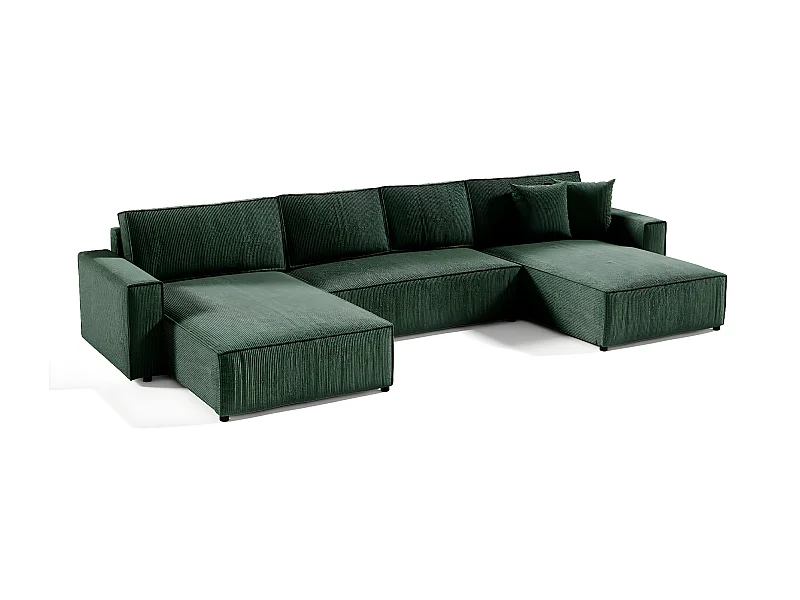 Canapé U 5 places convertible coffre Isaac velours côtelé Vert Sapin