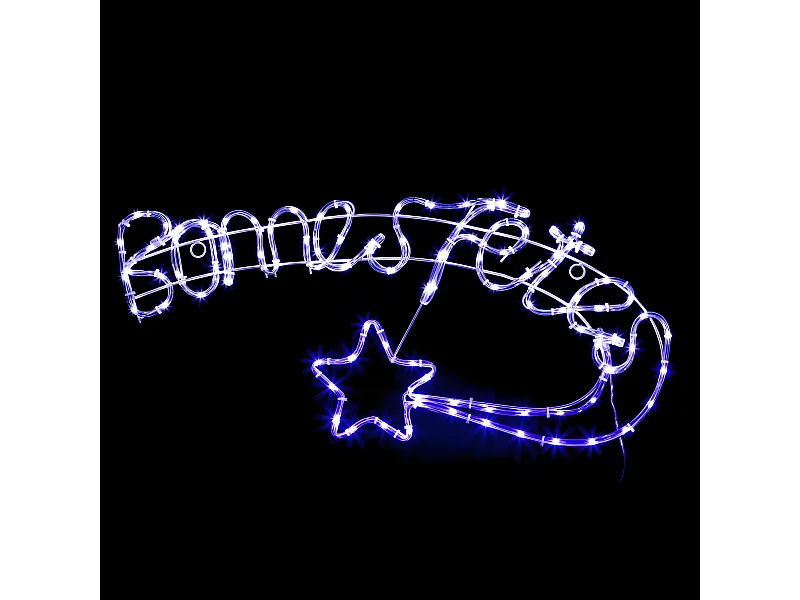 Déco de Noël Lumineuse BONNES FETES Tube Lumineux flexible LED Blanc chaud et Bleu H 40 et L 85 cm