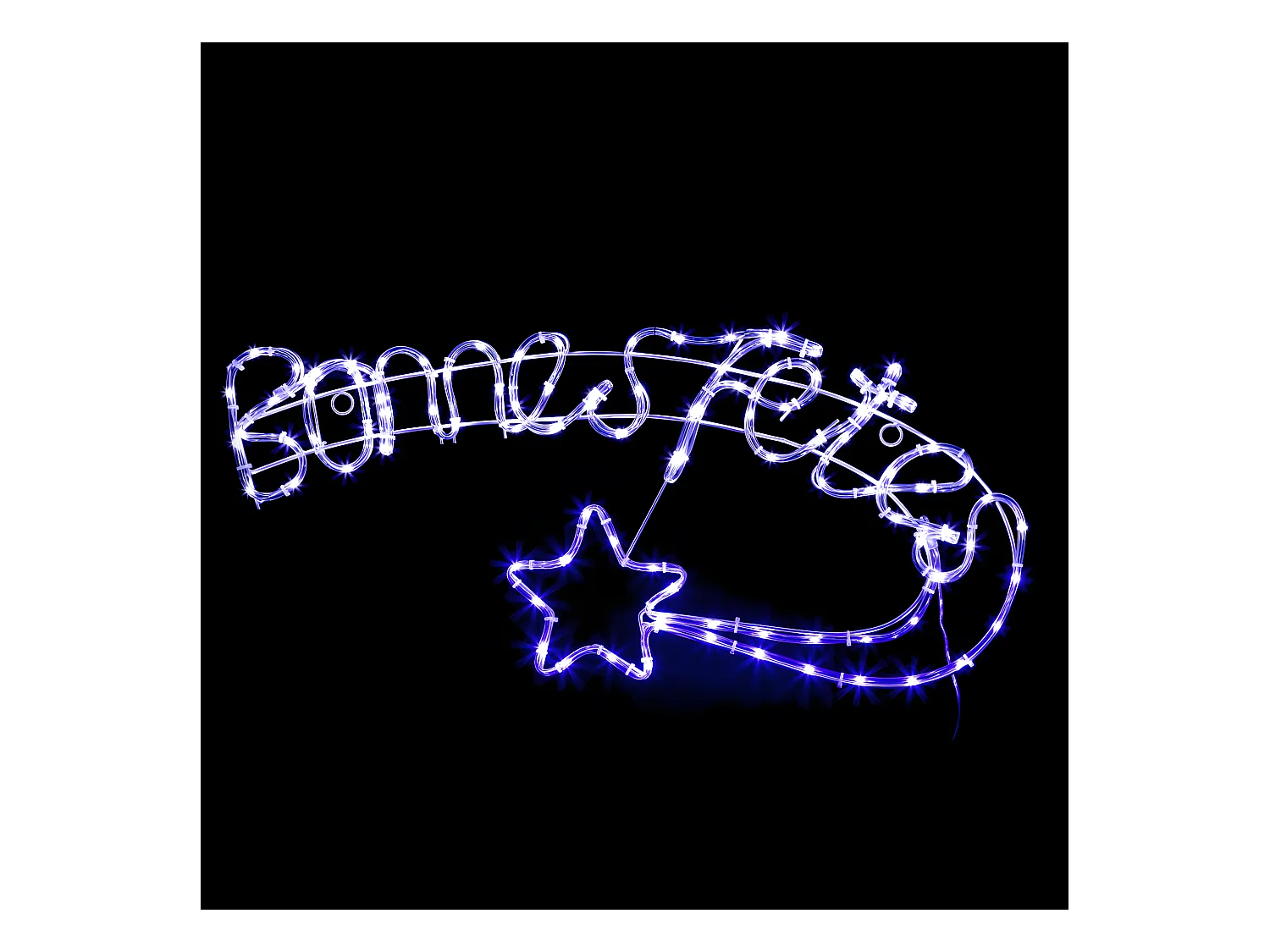 Déco de Noël Lumineuse BONNES FETES Tube Lumineux flexible LED Blanc chaud et Bleu H 40 et L 85 cm