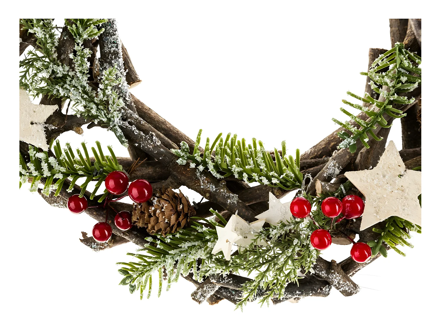 Déco de Noël Couronne avec branches bois et sapin D 30 cm