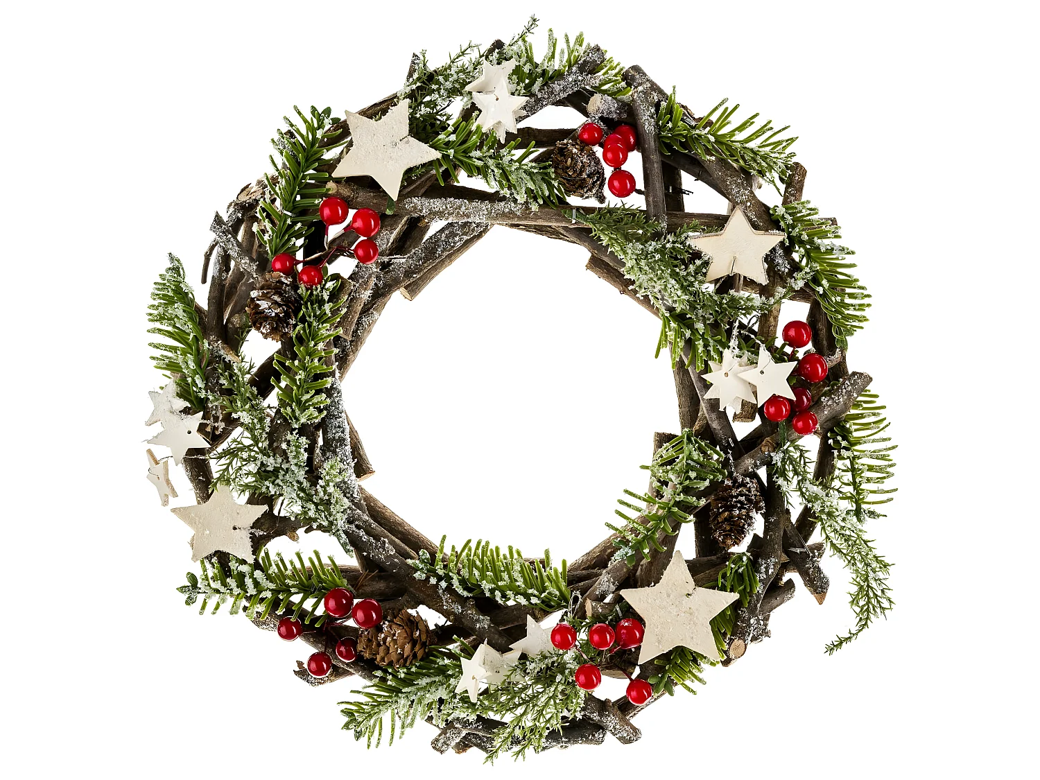 Déco de Noël Couronne avec branches bois et sapin D 30 cm