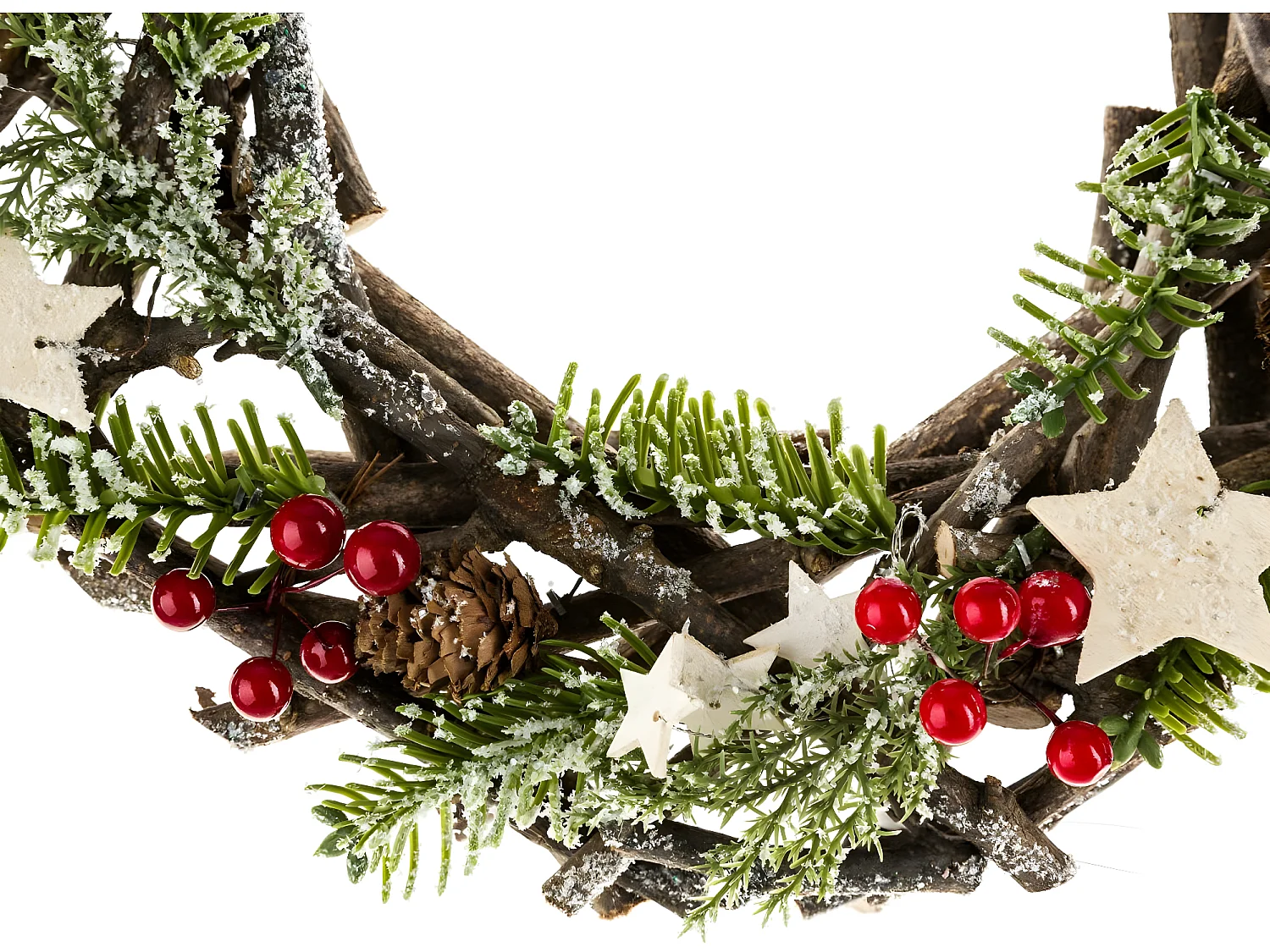 Déco de Noël Couronne avec branches bois et sapin D 30 cm