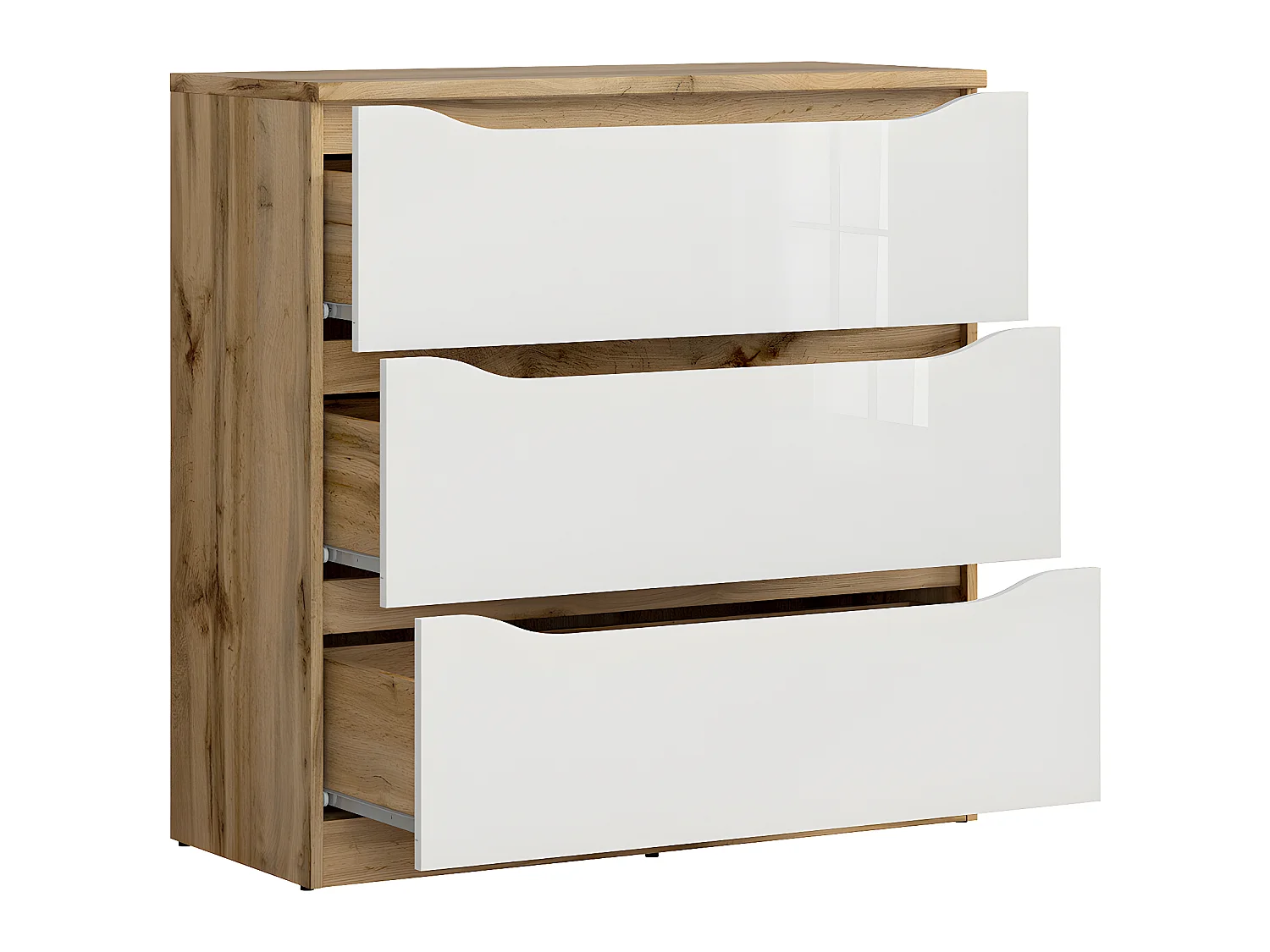 Cómoda 3 gavetas June branco e madeira 92cm