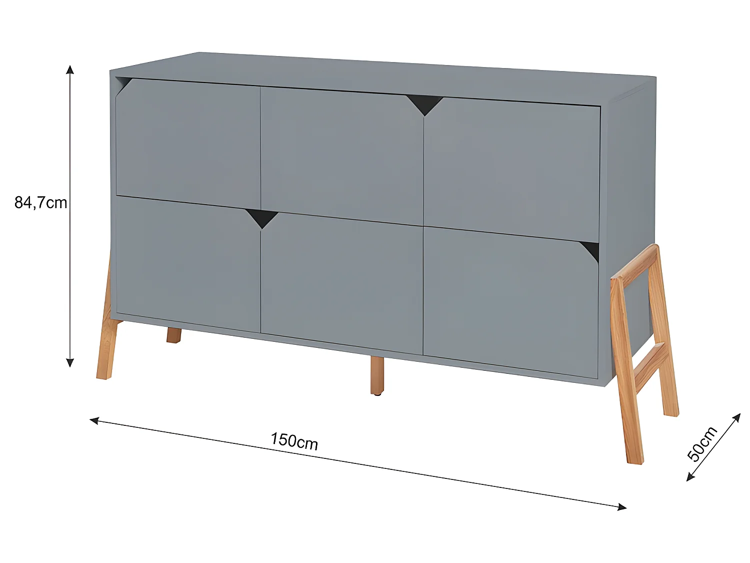 Commode 6 tiroirs Lotta Gris