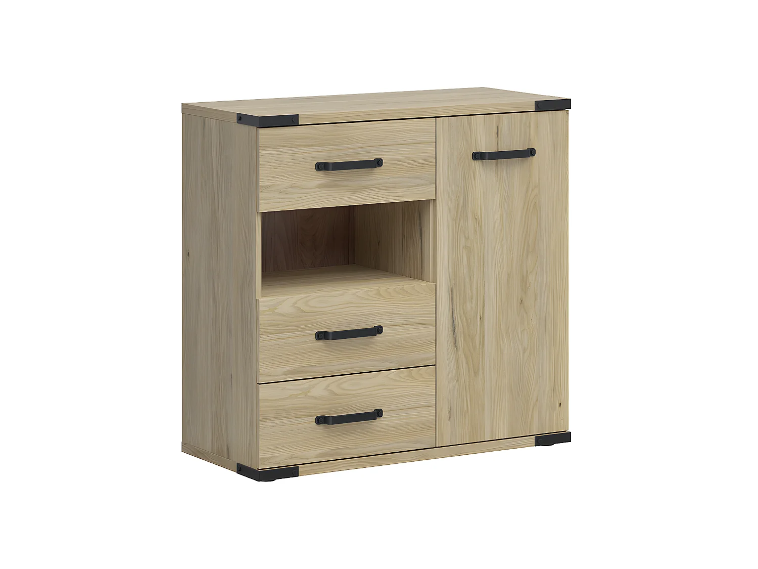 Dako Hout en Zwart 3-lade 1-deurs commode