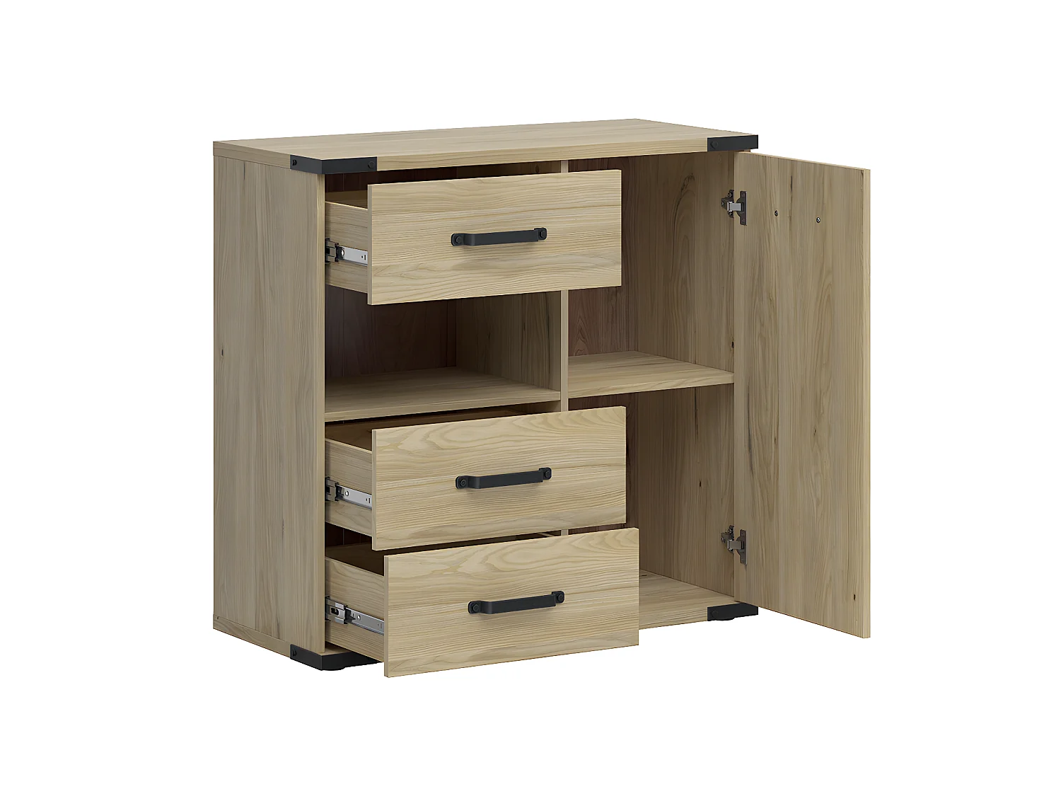 Dako Hout en Zwart 3-lade 1-deurs commode