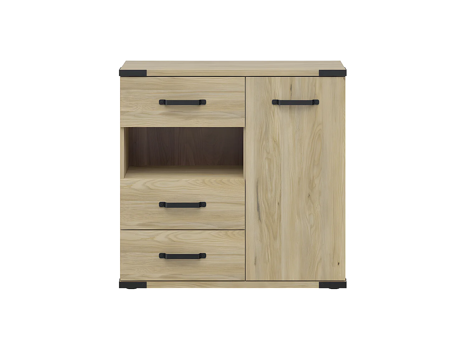 Dako Hout en Zwart 3-lade 1-deurs commode