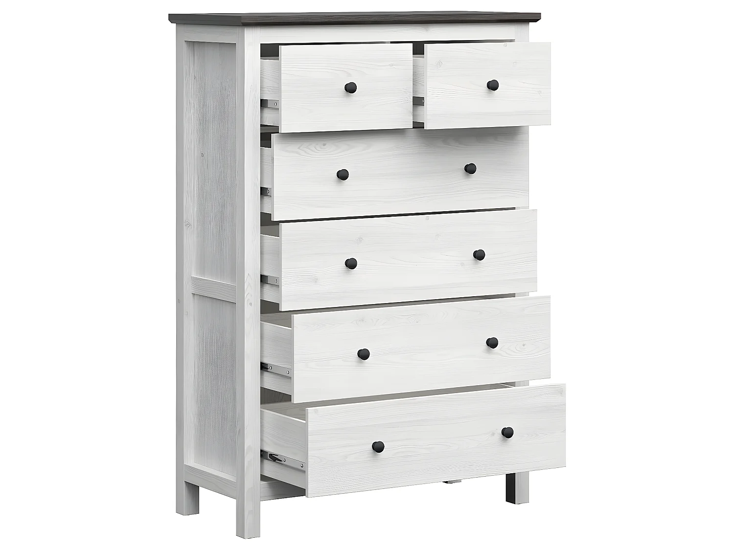 Commode 6 tiroirs Duck Blanc et Bois foncé