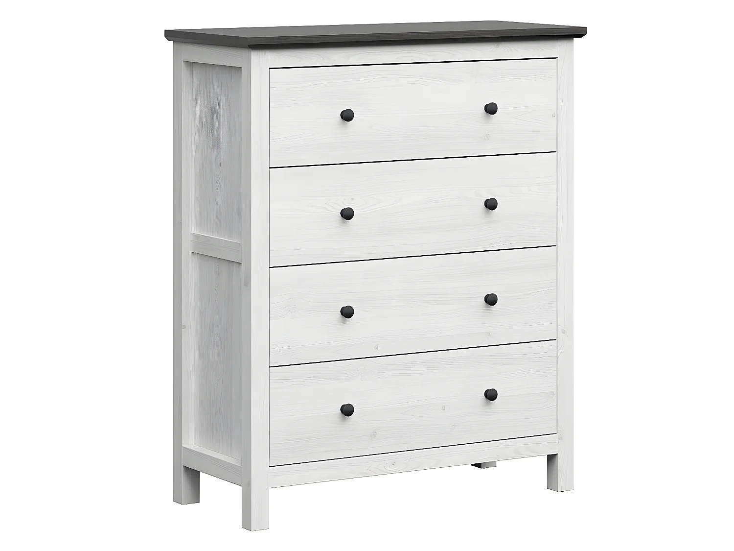 Cassettiera 4 cassetti Duck bianco con patina e marrone scuro 120cm