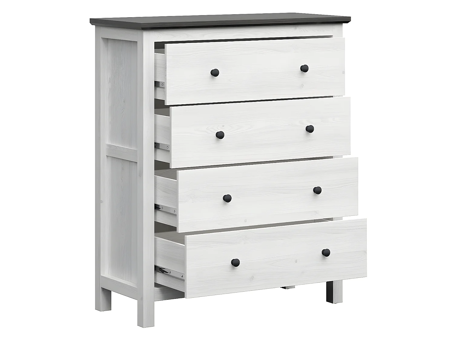 Cassettiera 4 cassetti Duck bianco con patina e marrone scuro 120cm