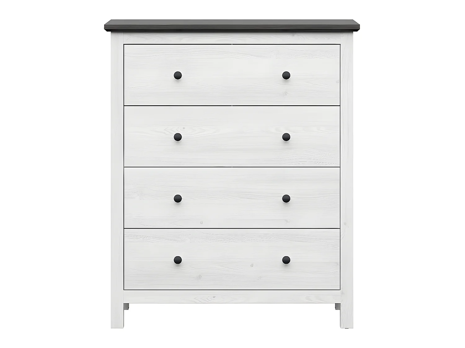 Cassettiera 4 cassetti Duck bianco con patina e marrone scuro 120cm