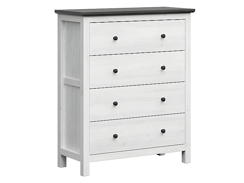 Commode 4 tiroirs Duck Blanc et Bois foncé