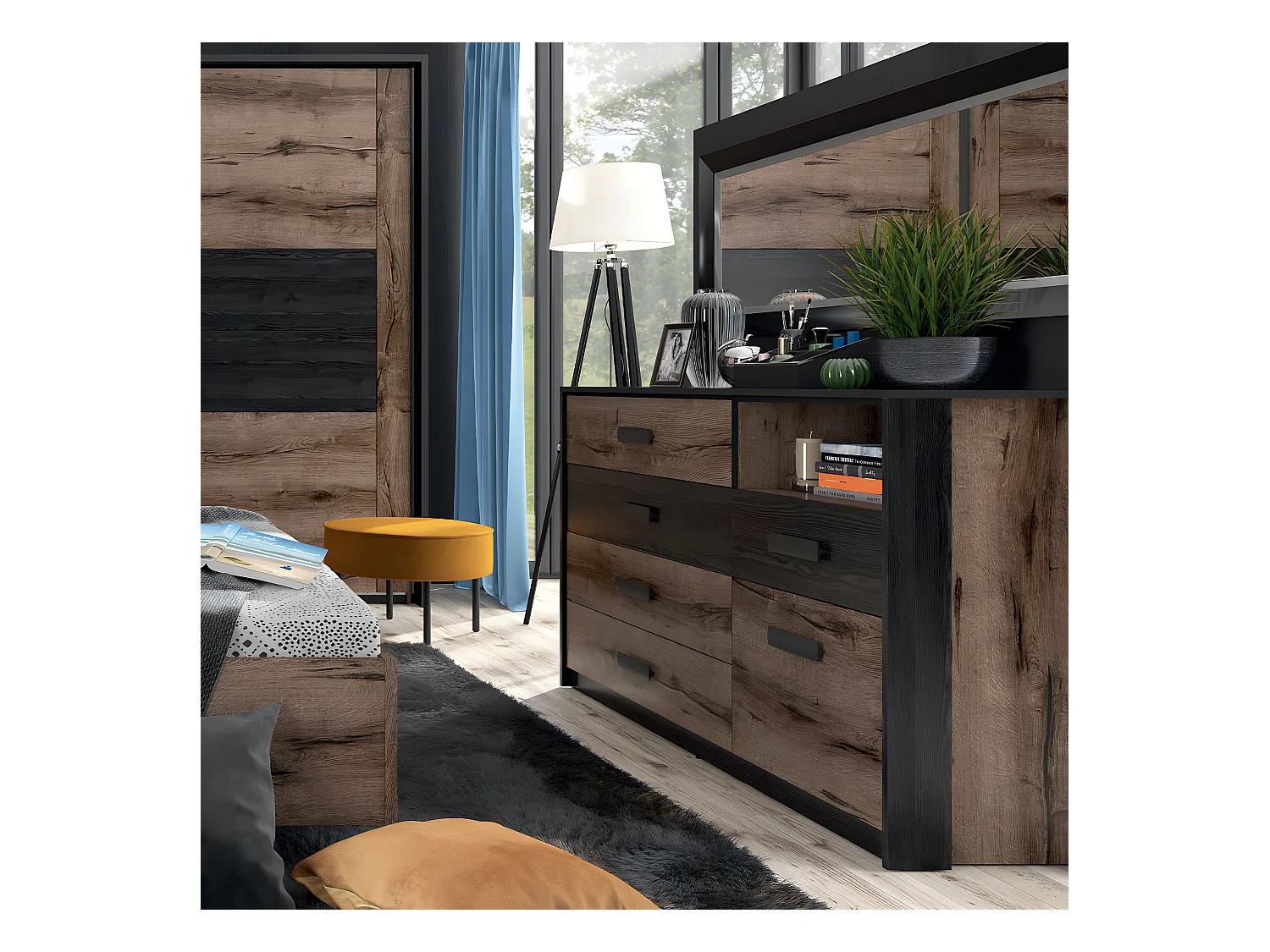 Romane Houten 5-lade 1-deurs commode