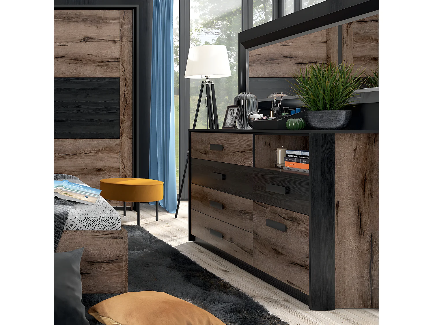 Romane Houten 5-lade 1-deurs commode