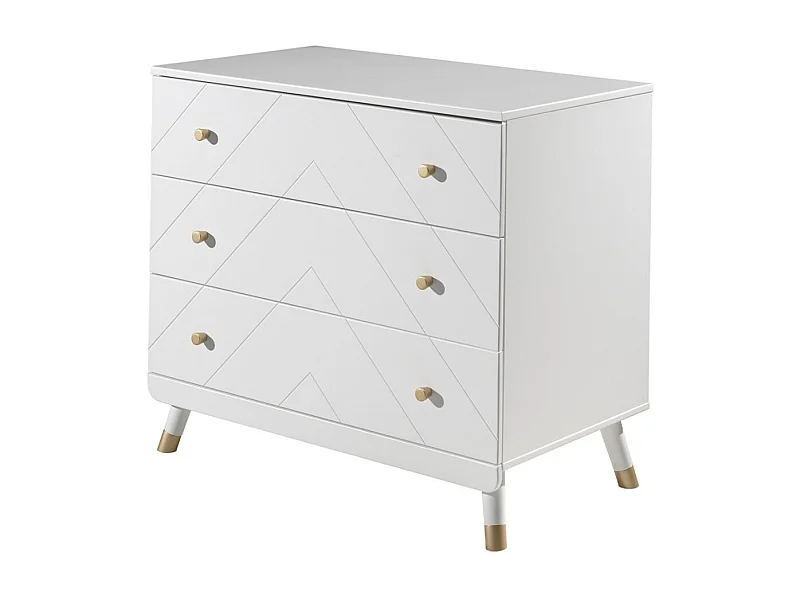 Cómoda Funy de 3 cajones en madera blanca satinada