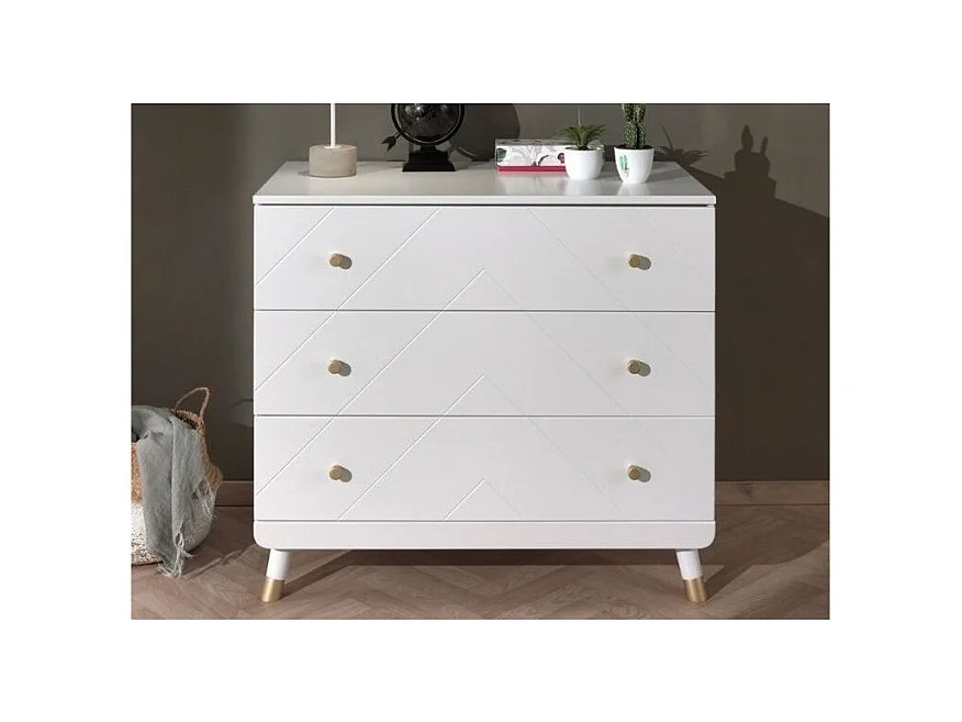 Cómoda Funy de 3 cajones en madera blanca satinada