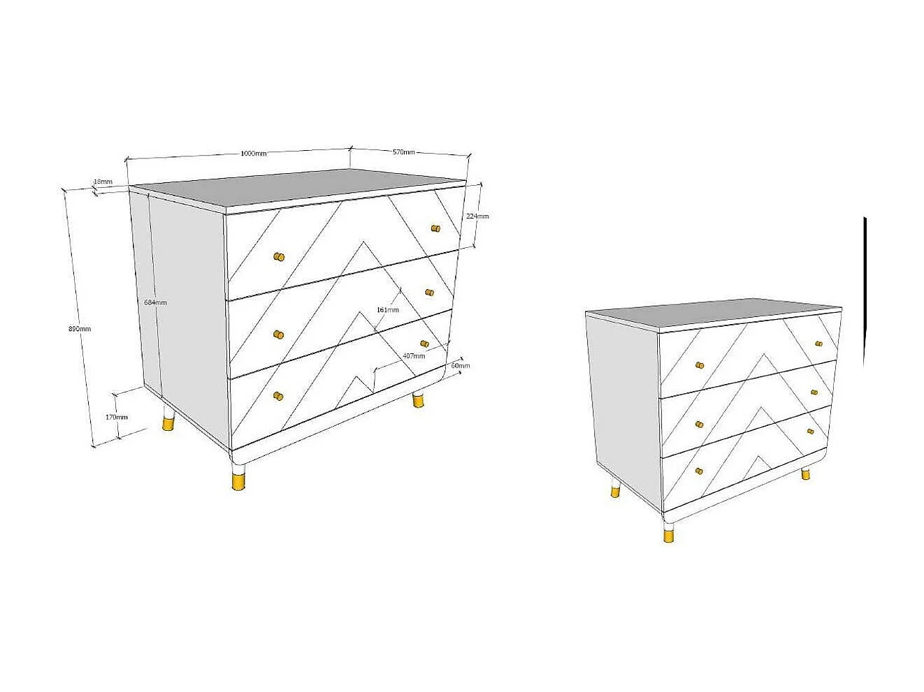 Commode Enfant 3 Tiroirs "Billy" 100cm Blanc