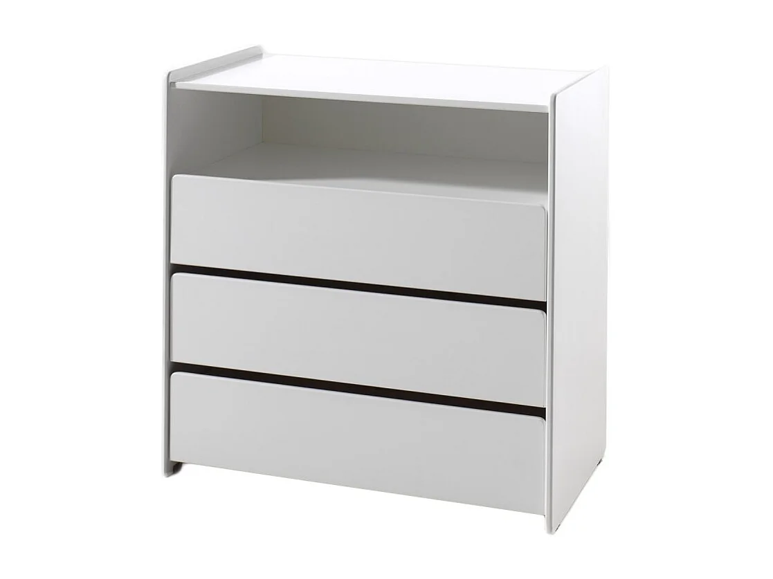 Cómoda Kiddy de 3 cajones, 1 hueco, madera lacada en blanco