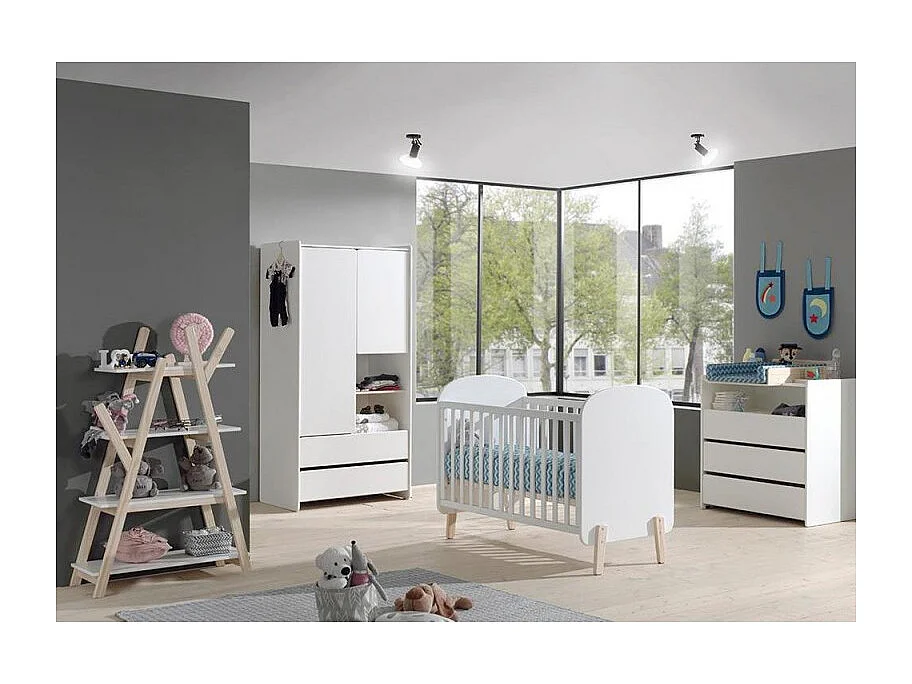 Cómoda Kiddy de 3 cajones, 1 hueco, madera lacada en blanco