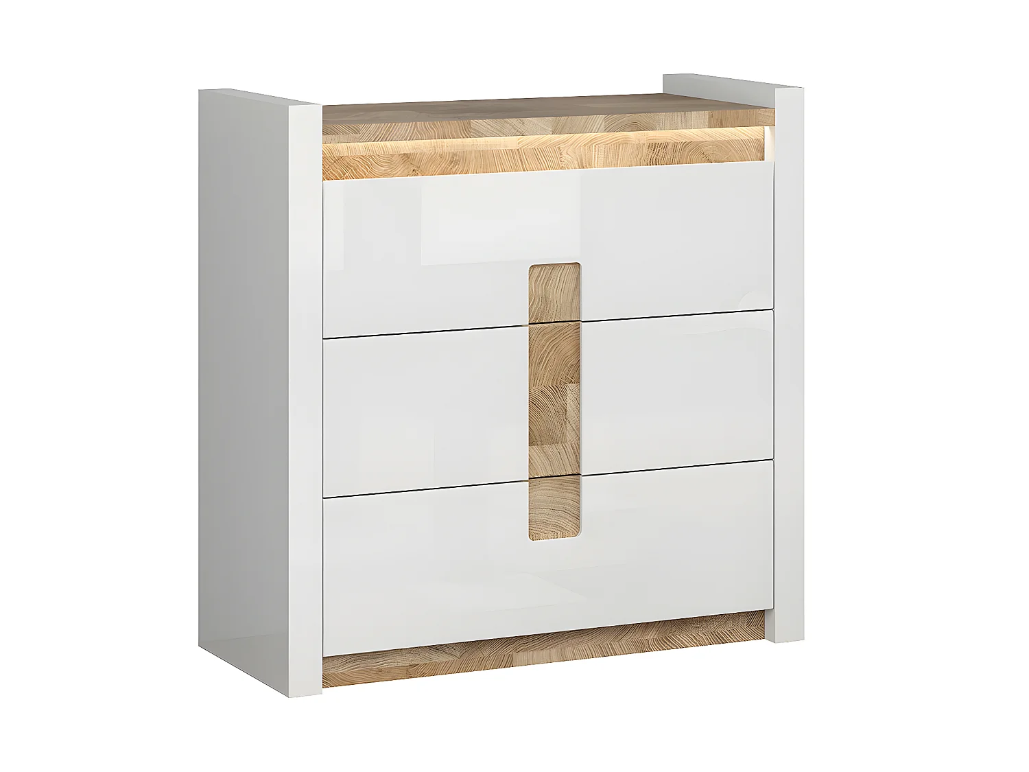 Helios commode met 3 laden en LED's Wit laqué en hout
