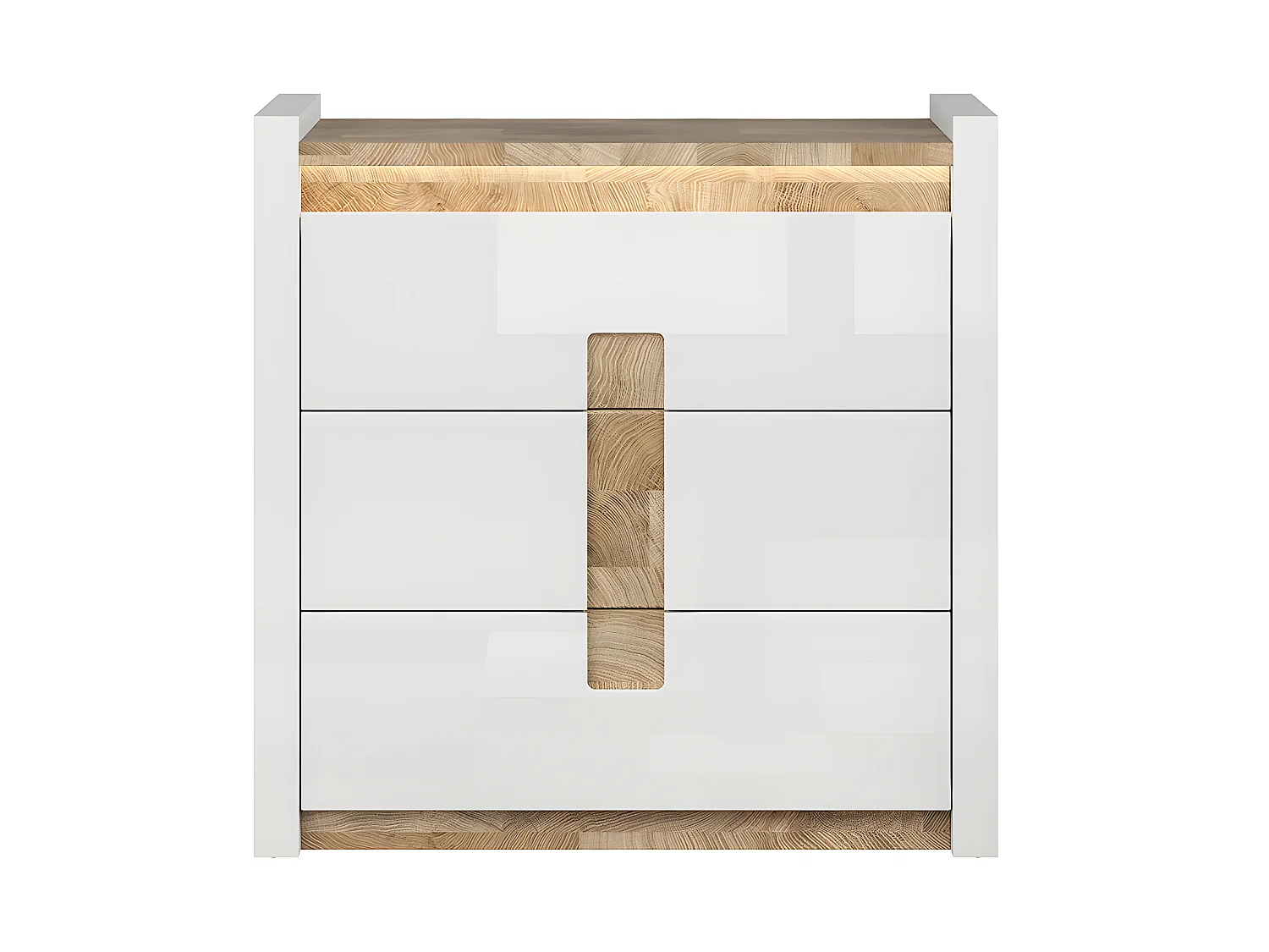 Commode 3 tiroirs avec LED Helios Blanc laqué et Bois