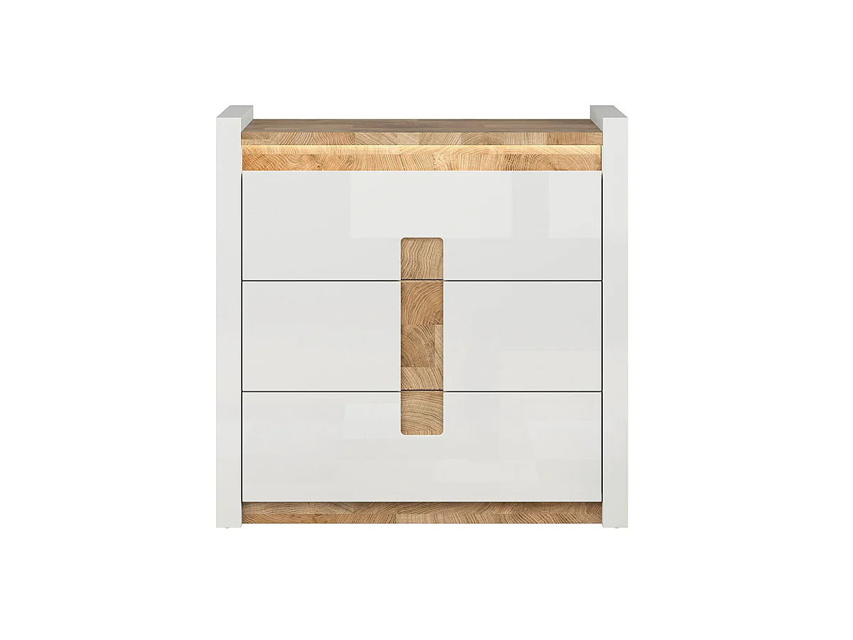 Kommode mit 3 Schubladen und LED Helios Lackweiß und Holz