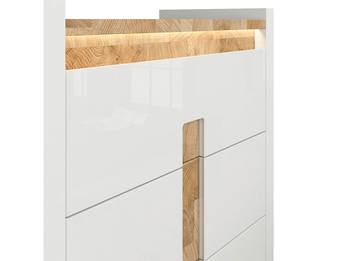 Kommode mit 3 Schubladen und LED Helios Lackweiß und Holz