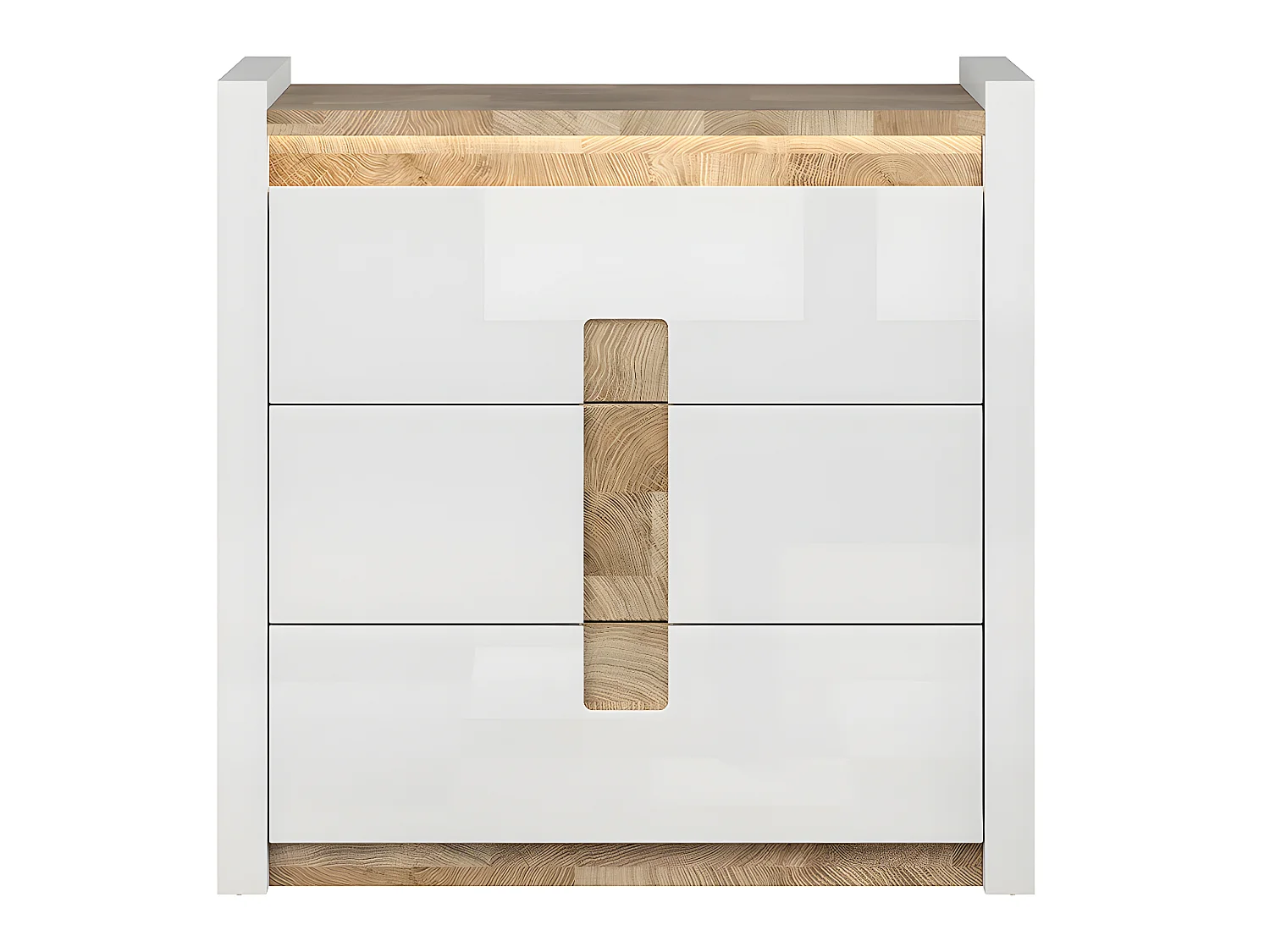 Commode 3 tiroirs avec LED Helios Blanc laqué et Bois