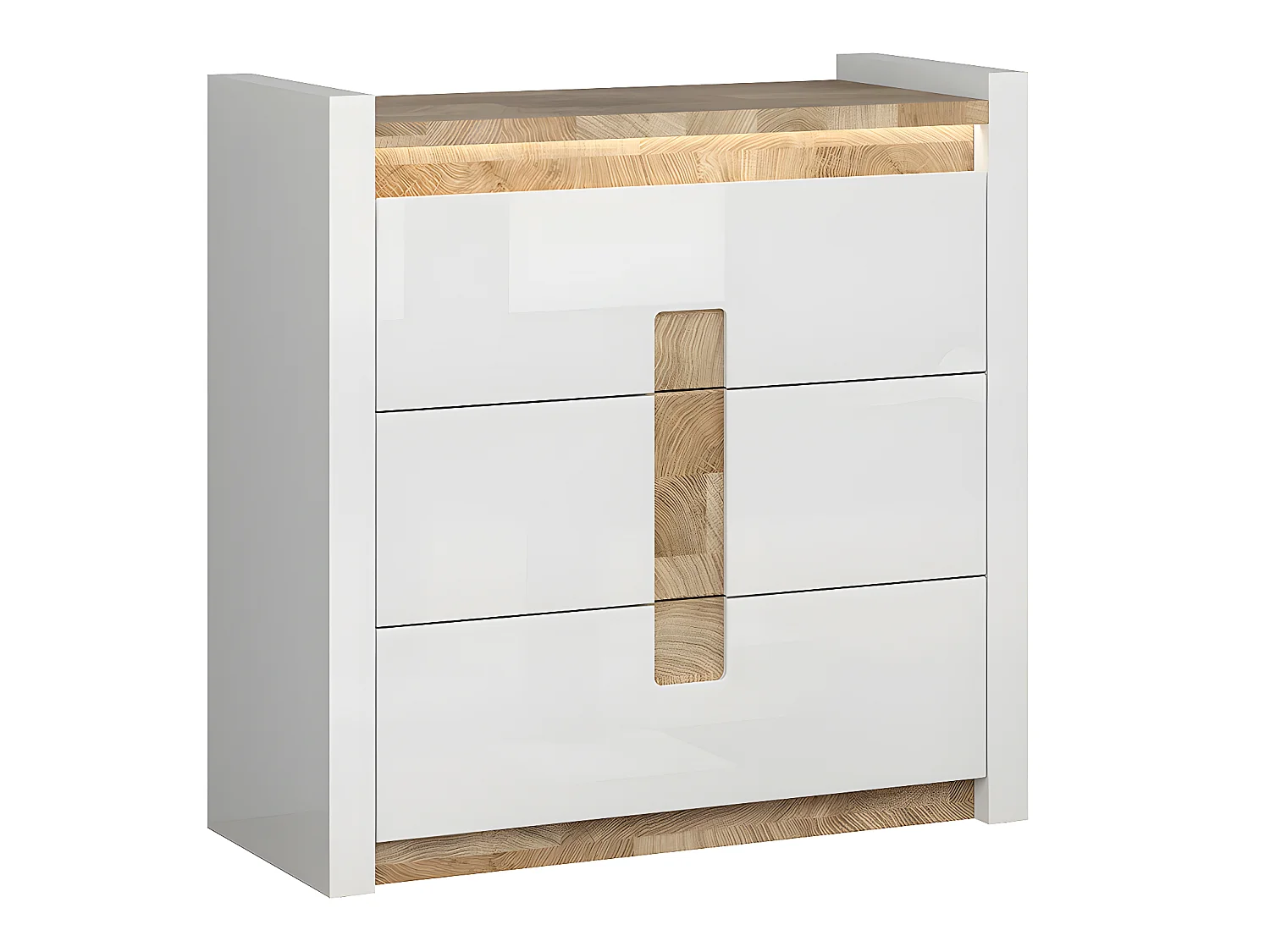 Commode 3 tiroirs avec LED Helios Blanc laqué et Bois