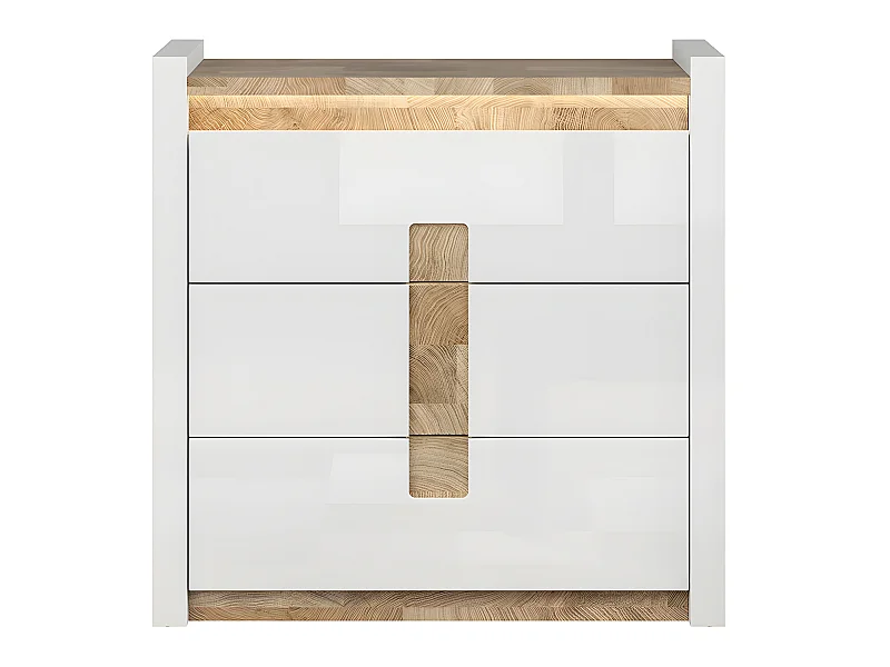 Commode 3 tiroirs avec LED Helios Blanc laqué et Bois