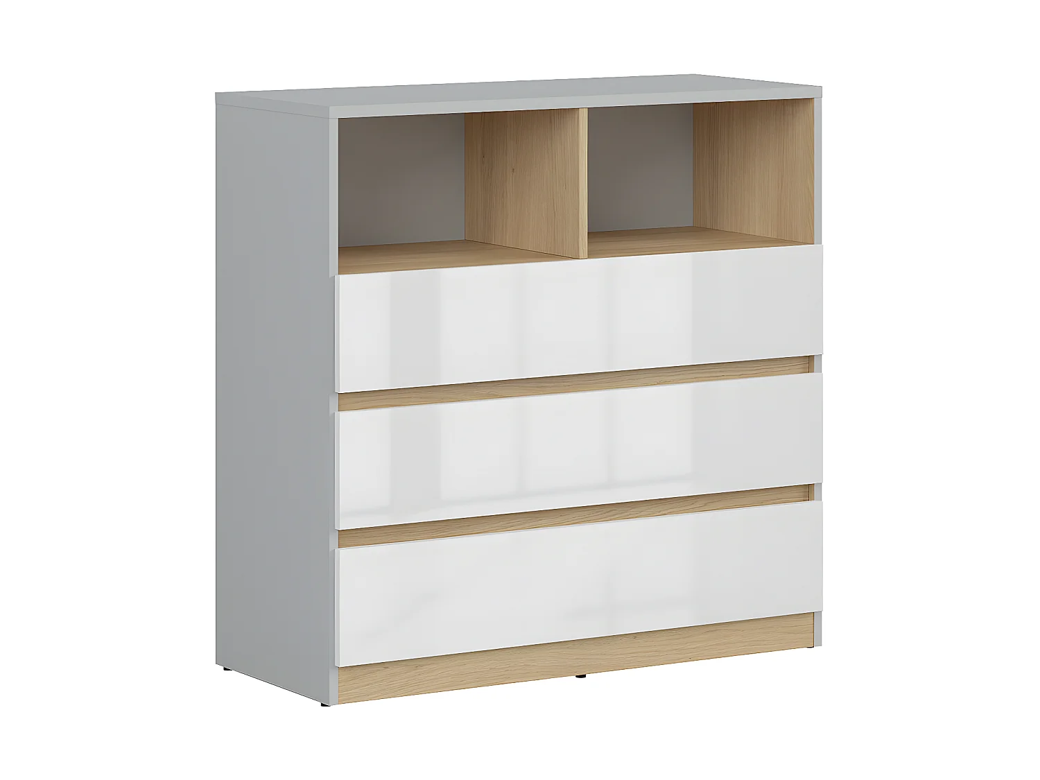 Commode met 3 laden 2 popnissen Grijs en wit